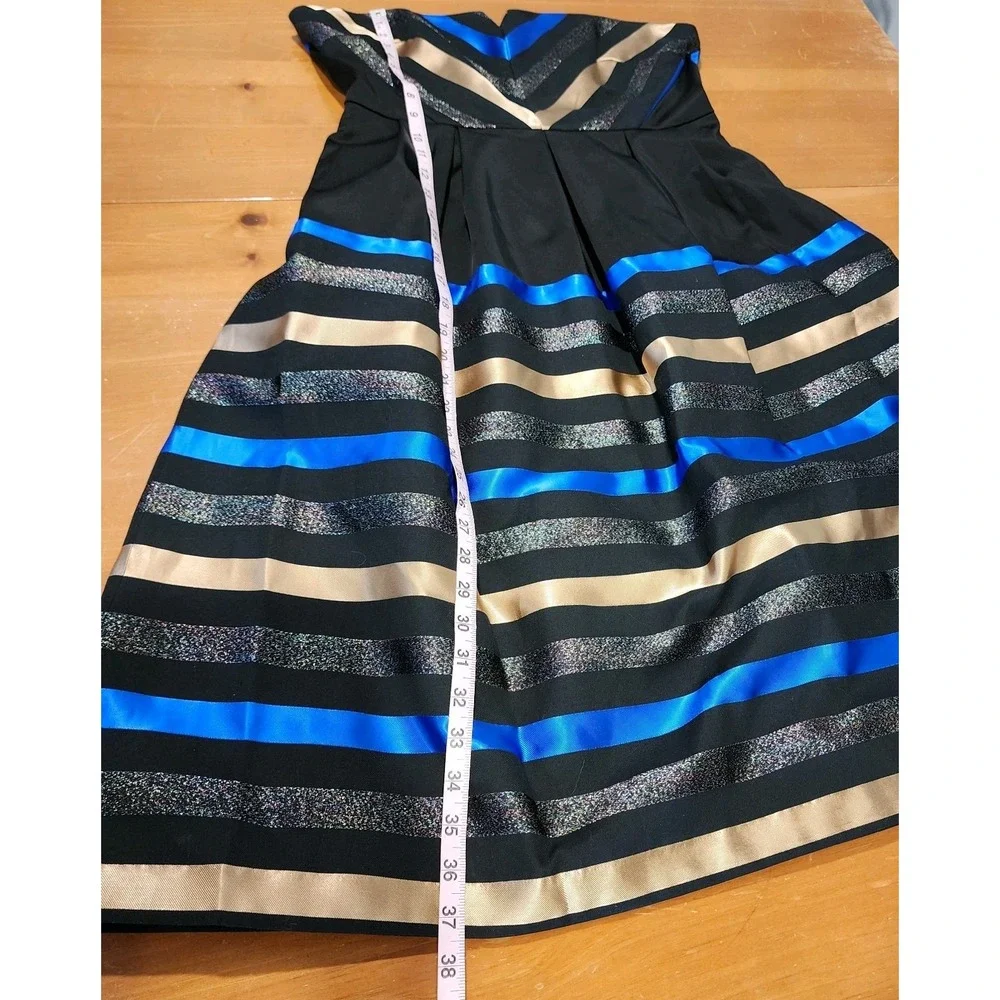 Shoshanna Fit and Flare Strapless Dress Womens 10 Black Gold‎ Blue Chevron NEW